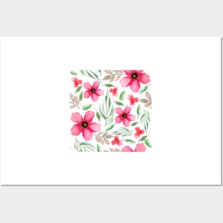 Pink Florals | Watercolor | Pattern | Blue Posters and Art